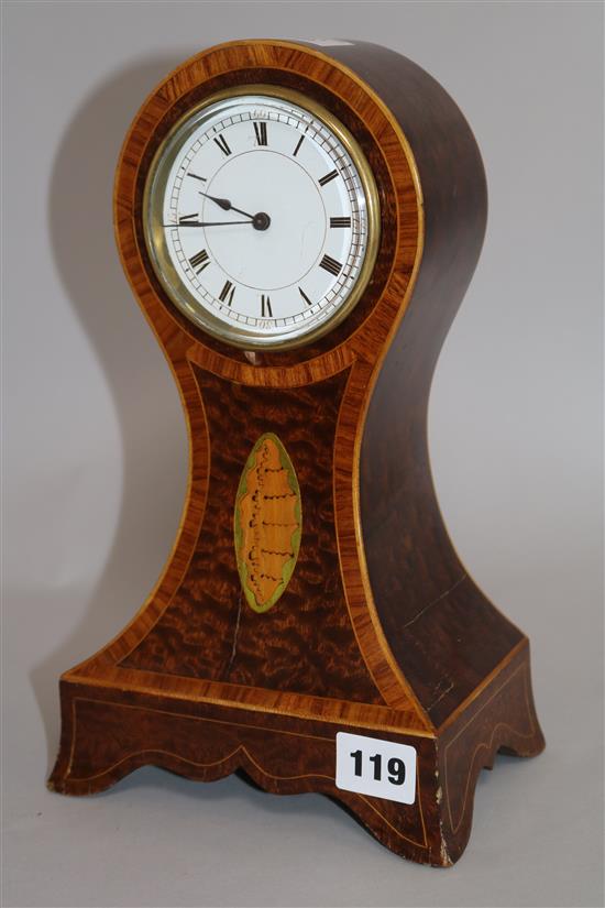 An Edwardian inlaid mahogany balloon cased mantel timepiece, 28.5cm